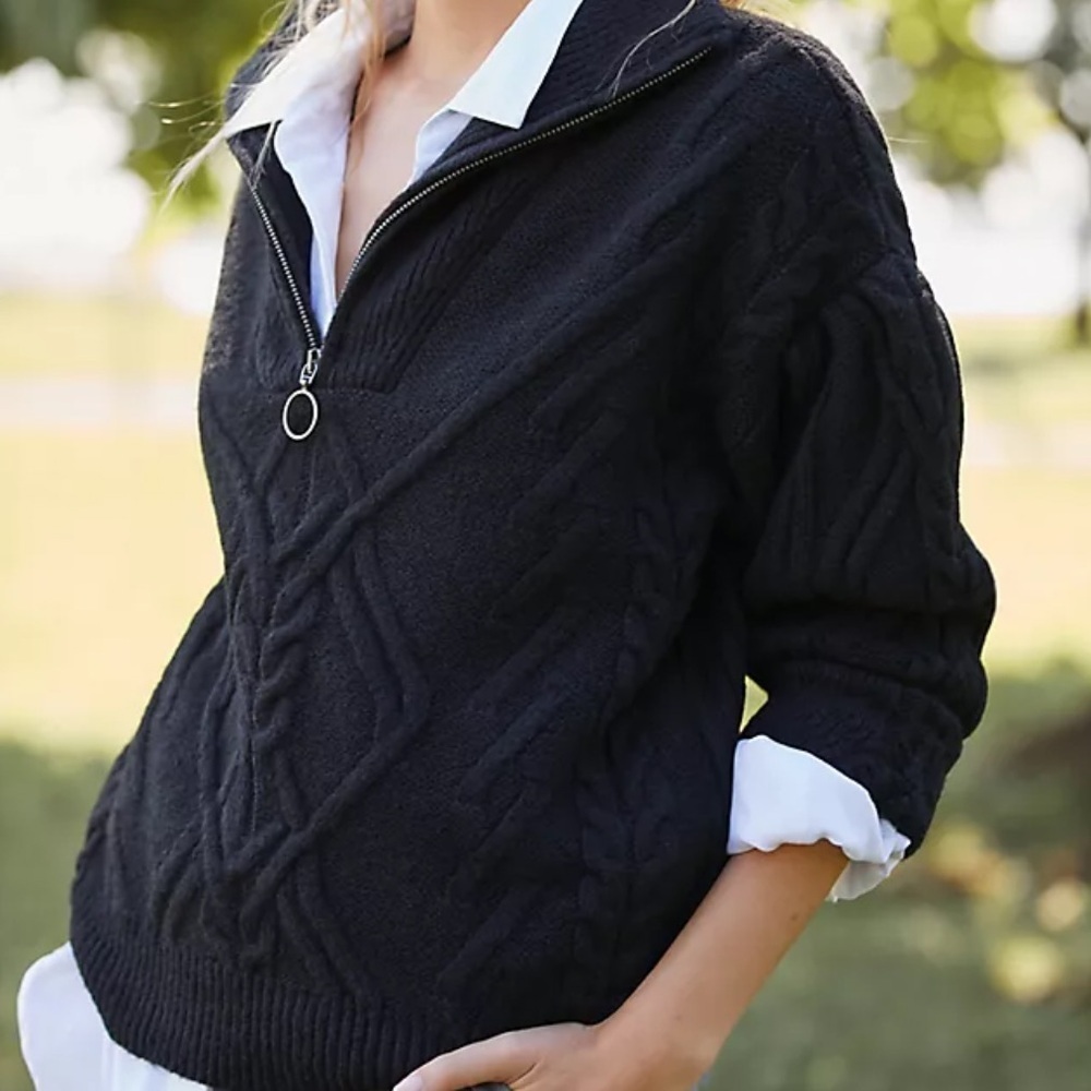 Daily Practice by Anthropologie Quarter-Zip Cable-Knit Pullover S